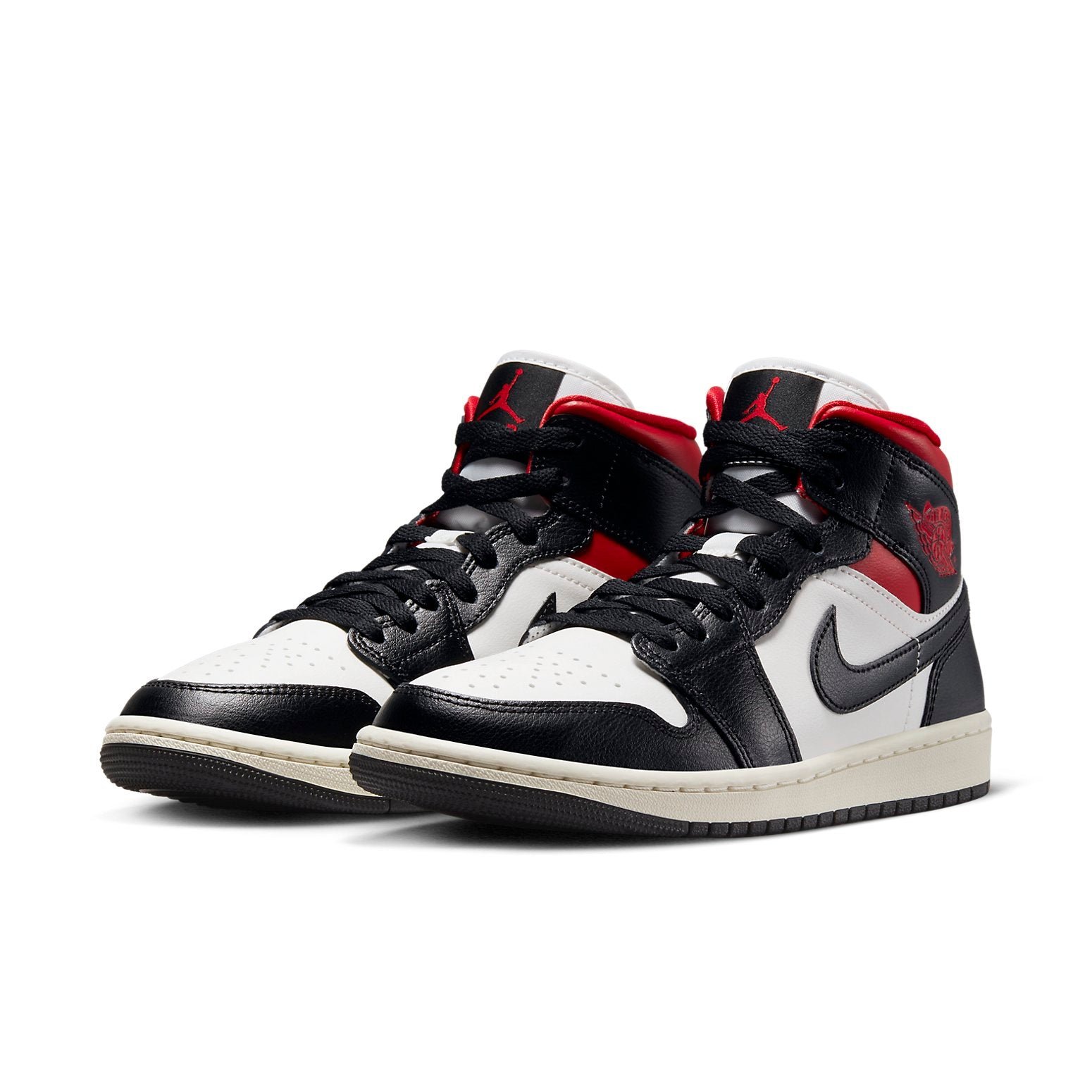 Air Jordan 1 Mid Black Sail Gym Red